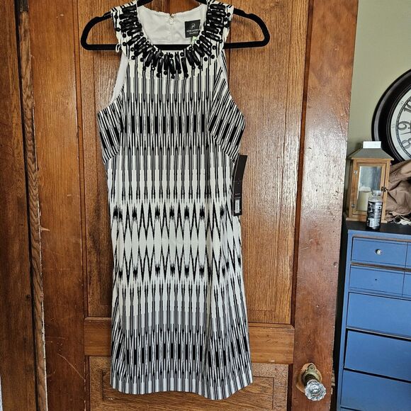 Adrianna Papell Women Dress 10 Black/White Sleeveless Knee Length Polyester New - Picture 1 of 9